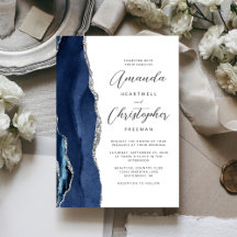 Casamento Agate Azul Marinho Prata Script