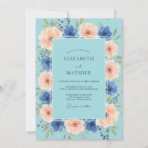 Convite Casamento alegre de primavera em azul aqua