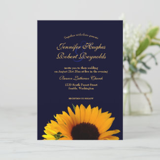 Convite Casamento alegre e elegante de girassol Marinho az