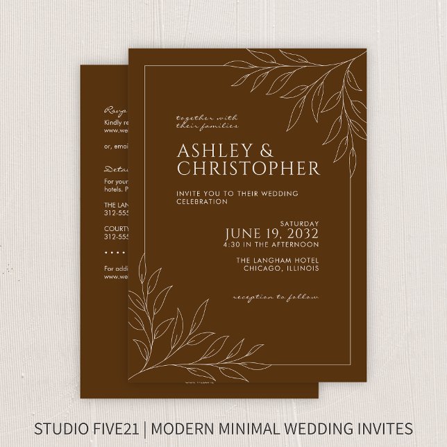 Convite Casamento All-in-One da Folhagem Castanha Moderna (Criador carregado)