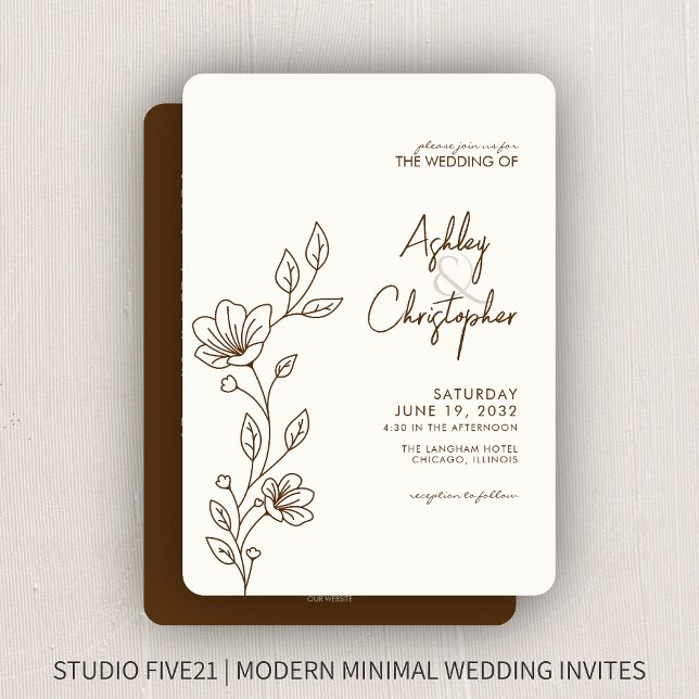 Convite Casamento All-in-One da Folhagem Castanha Moderna (Criador carregado)