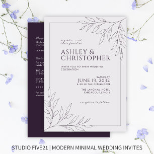 Convite Casamento All-in-One da Folhagem Roxa Moderna