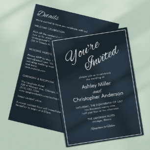 Convite Casamento All-in-One de Gunmetal Blue Gunmetal - S