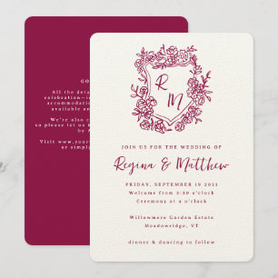 Convite Casamento All-in-one do Monograma de Desenho de Mã
