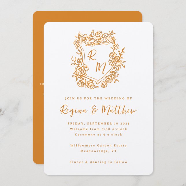 Convite Casamento All-in-one do Monograma de Desenho de Mã (Frente/Verso)