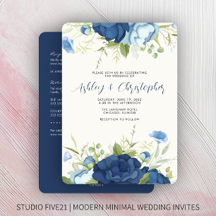 Convite Casamento All-in-One Floral Azul Elegante