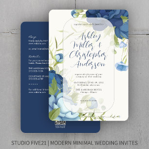Convite Casamento All-in-One Floral Azul Elegante