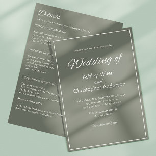 Convite Casamento All-in-One Verde Sage com Script Minimal