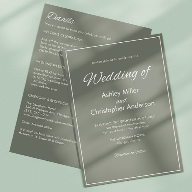 Convite Casamento All-in-One Verde Sage com Script Minimal (Criador carregado)