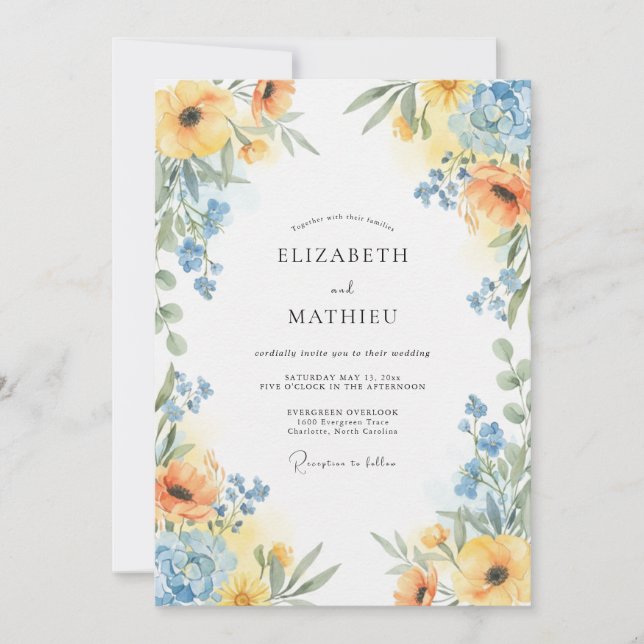 Convite Casamento Amarelo Ásper Azure (Frente)