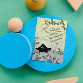 Convite Casamento Amarelo Azul-Árvore de Pesca Vintage