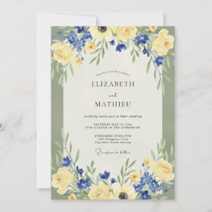 Convite Casamento Amarelo Azul Ranunculus Eucalipto