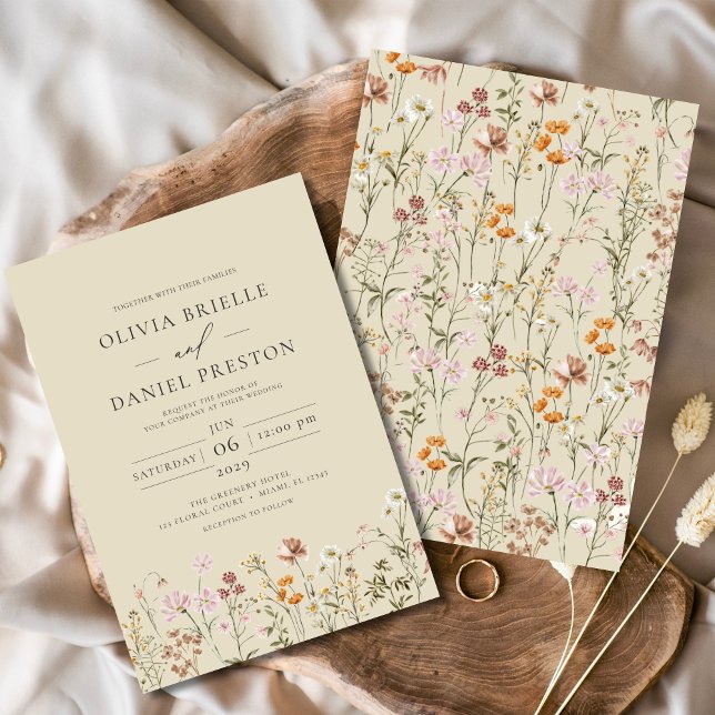 Convite Casamento Amarelo Boho Jardim de Flor Selvagem (Criador carregado)