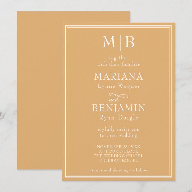Convite Casamento Amarelo Boho Minimalista Moderno (Frente/Verso)