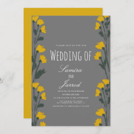 Convite Casamento Amarelo Botânico Floral Selvagem Desenha
