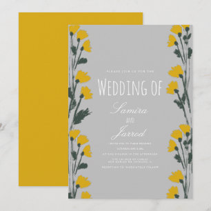 Convite Casamento Amarelo Botânico Selvagem, Desenhado À