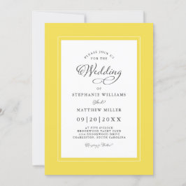 Convite Casamento Amarelo Branco Elegante Quadro de Caligr