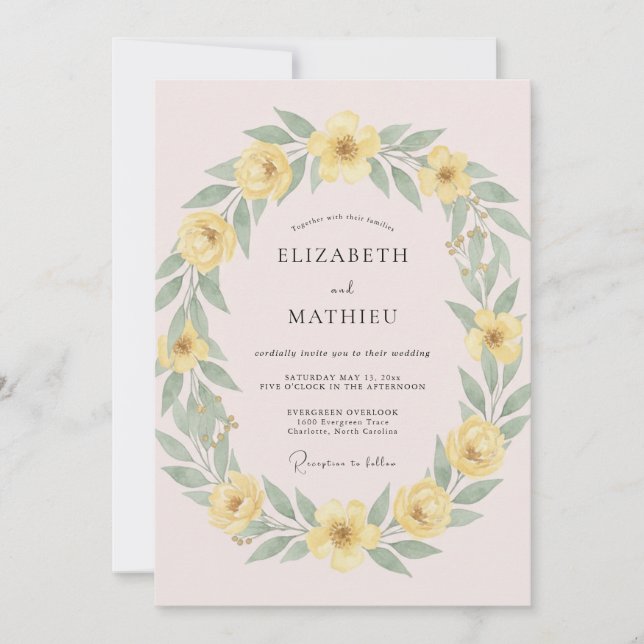Convite Casamento Amarelo Caprichoso de Primavera (Frente)