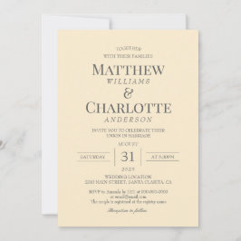 Convite Casamento Amarelo Clássico da Manteiga Elegante