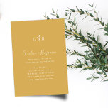 Convite Casamento Amarelo com Dureza Floral Mineral Monogr<br><div class="desc">Simples Script Botânico Monograma Convite de Casamento Monograma Minimalista em Amarelo Dusty</div>