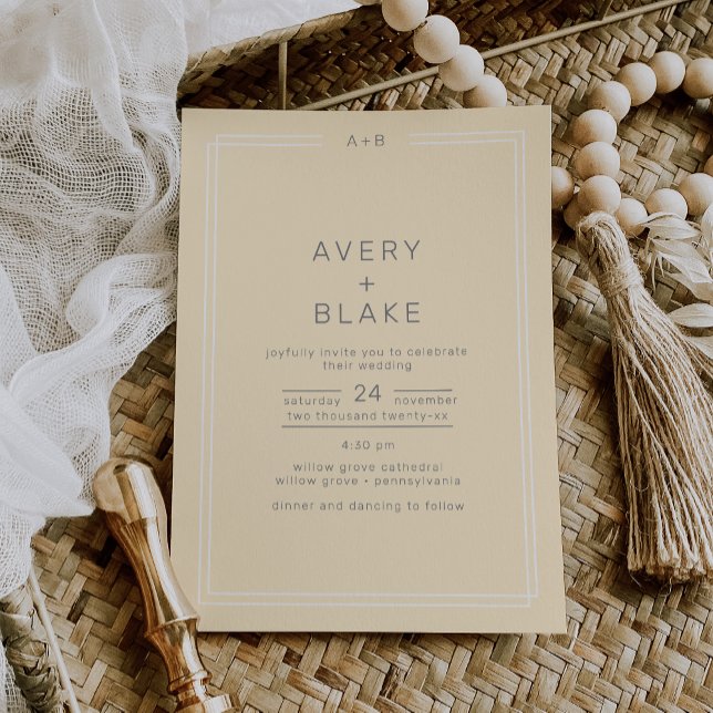Convite Casamento Amarelo da Manteiga Neutra Simples da AV (AVERY Simple Neutral Butter Yellow Wedding Invitation)
