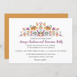 Convite Casamento amarelo-da-mostarda-elefante indiana