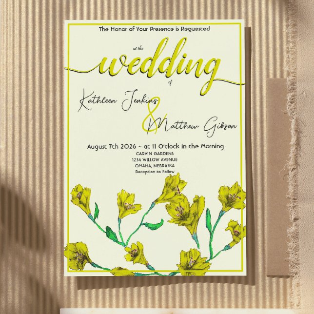Convite Casamento Amarelo de Aquarela Floral (Criador carregado)