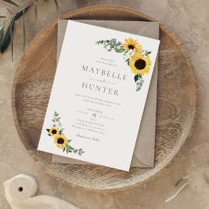 Convite Casamento Amarelo de Girassóis e flores silvestre