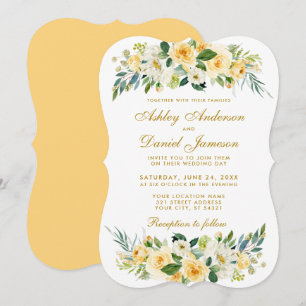 Convite Casamento Amarelo-Dourado Verde-Branco