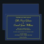 Convite Casamento Amarelo e Azul<br><div class="desc">Este adorável convite de casamento azul e amarelo apresenta um adorável fundo azul com sua informação escrita em amarelo. Um esquema de cores adorável,  compre seus convites de casamento hoje!</div>
