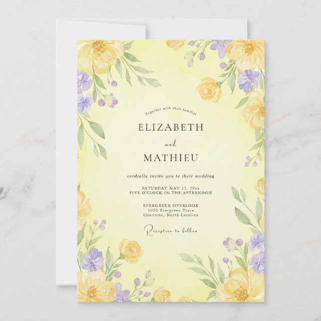 Convite Casamento Amarelo e Exuberante de Primavera (Frente)