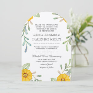 Convite Casamento Amarelo e Verde Floral de Aquarela Elega