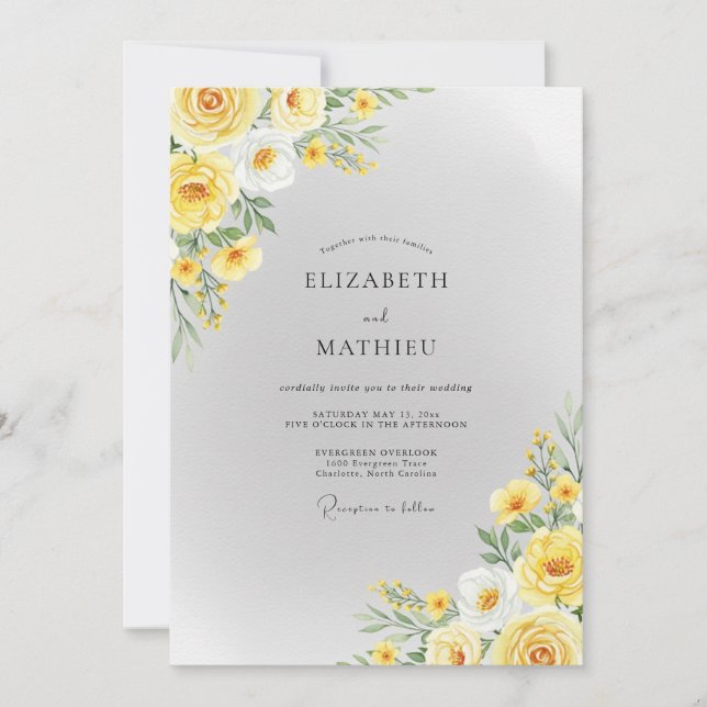 Convite Casamento Amarelo Elegante de Primavera (Frente)
