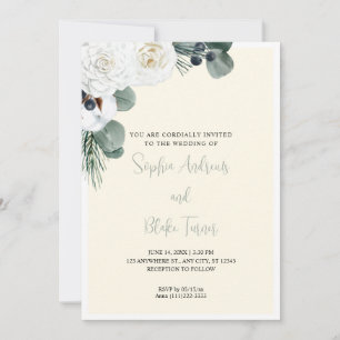 Convite Casamento Amarelo Elegante White Floral e Greenery