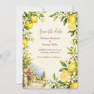 Convite Casamento Amarelo Flor de Limão Mediterrâneo Coste