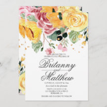 Casamento Amarelo Floral de Watercolor