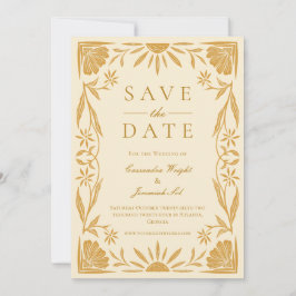 Convite Casamento Amarelo Floral e Sunshine Salvar a Data