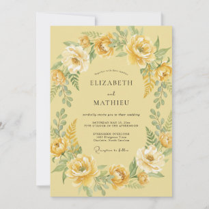 Convite Casamento Amarelo Manteiga Ranunculus Cinza Eucali