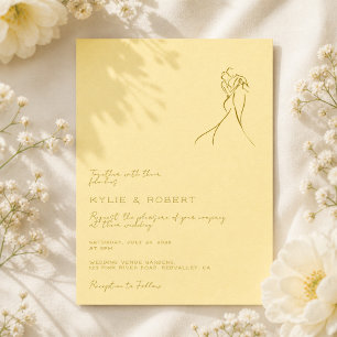 Convite Casamento Amarelo Manteiga Romântico Moderno