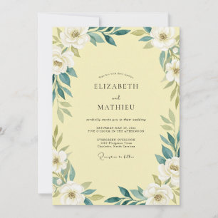 Convite Casamento Amarelo Manteiga Teal Folhagem
