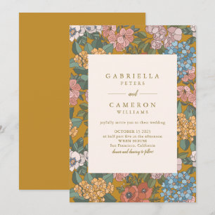 Convite Casamento Amarelo Mostarda Floral Boho Moderno