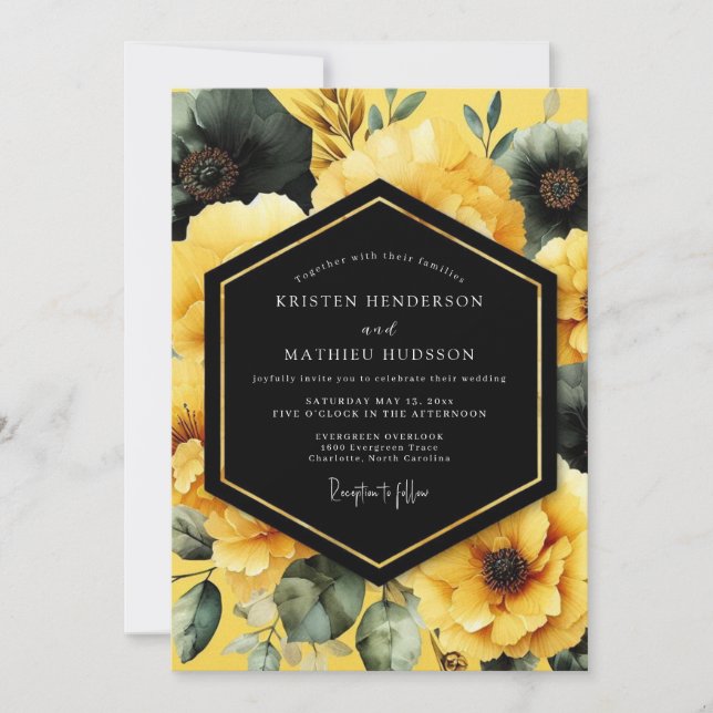 Convite Casamento Amarelo Noir Temperamental (Frente)