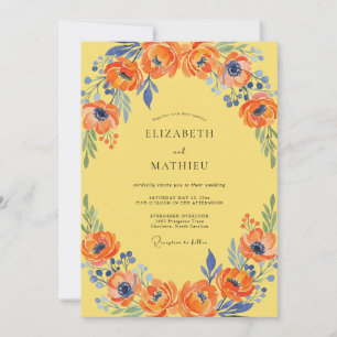 Convite Casamento Amarelo Papoula Cobalto
