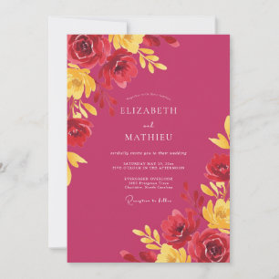 Convite Casamento Amarelo Papoula Magenta