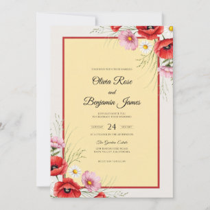 Convite Casamento Amarelo Papoula Vermelha da Floresta