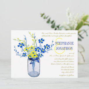 Convite Casamento Amarelo-Real de Mason Jar Wildflower