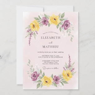 Convite Casamento Amarelo Roxo Brilhante de Primavera