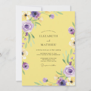 Convite Casamento Amarelo Roxo Ranunculus Eucalipto