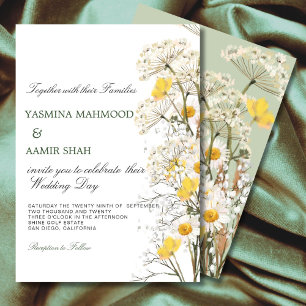 Convite Casamento Amarelo-Sábio-Verde-Flor-Selvagem