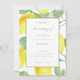 Convite Casamento Amarelo Verde com Lemons e Folhagem